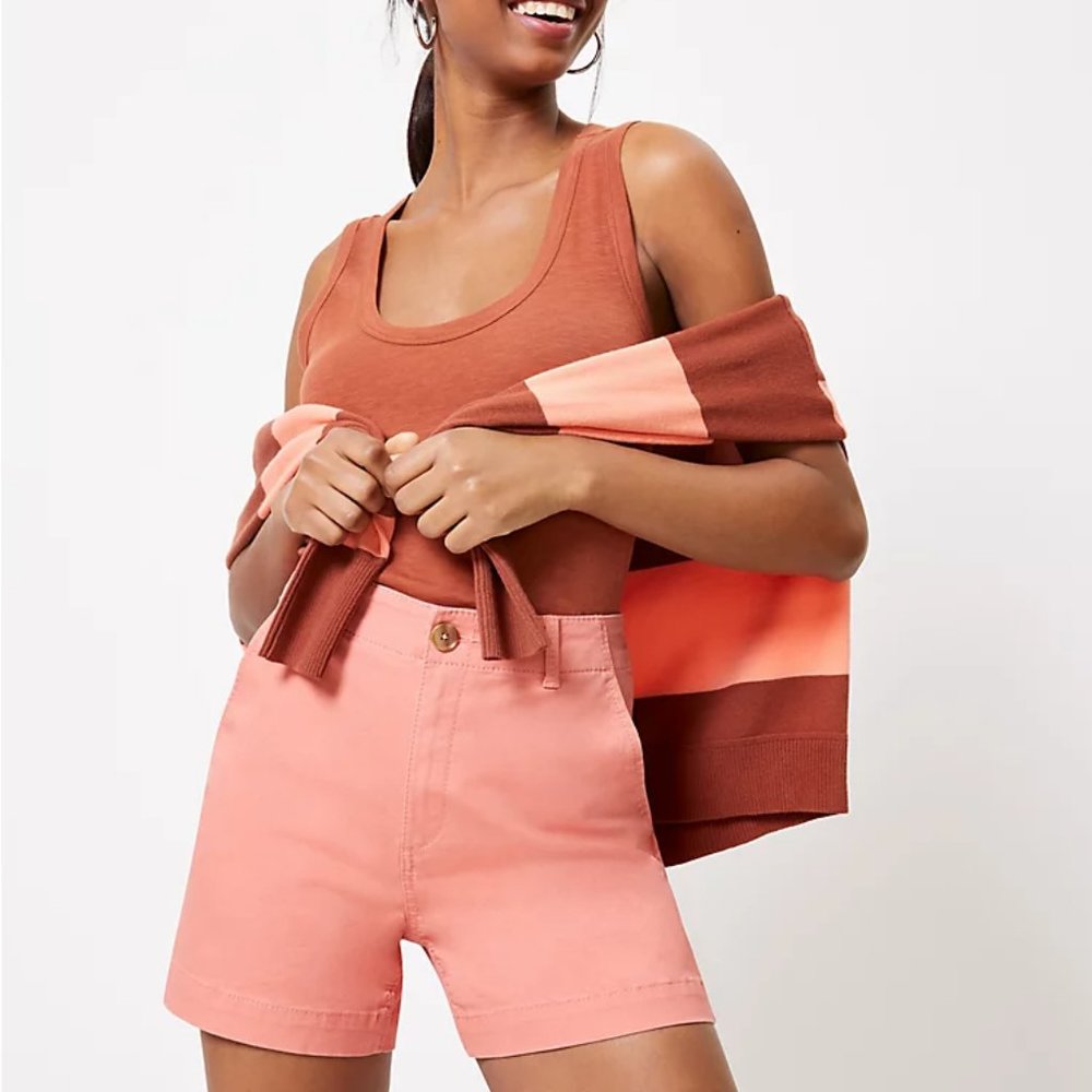 NEW Loft Size 18 Washed Twill Shorts Coral Orange High Rise